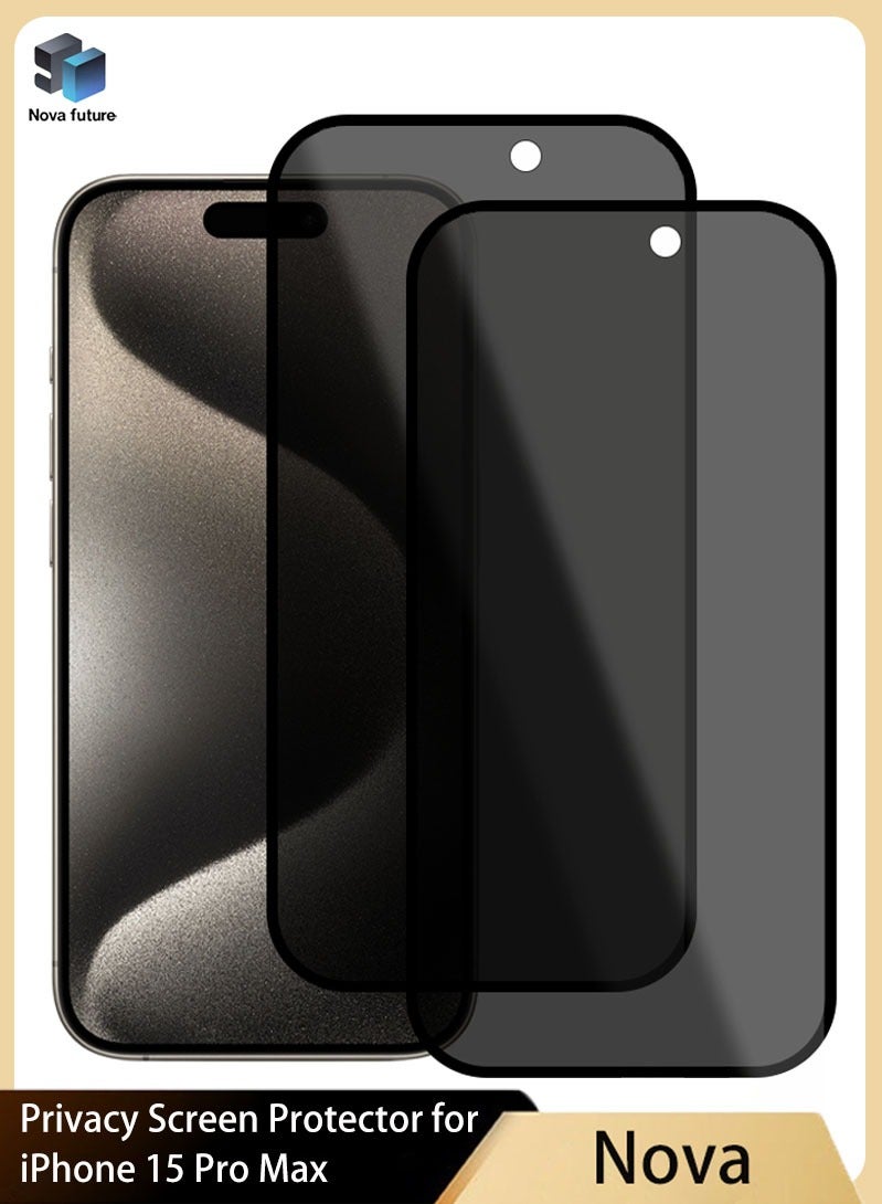 Nova future (2 Pack) Case Privacy Screen Protector for iPhone 15 Pro Max 2023 9H Anti Spy Dark Tempered Glass Screen Film Guard for iPhone 15 Pro Max 6.7 Inch 2023 Case Friendly Bubble Free - Image 1